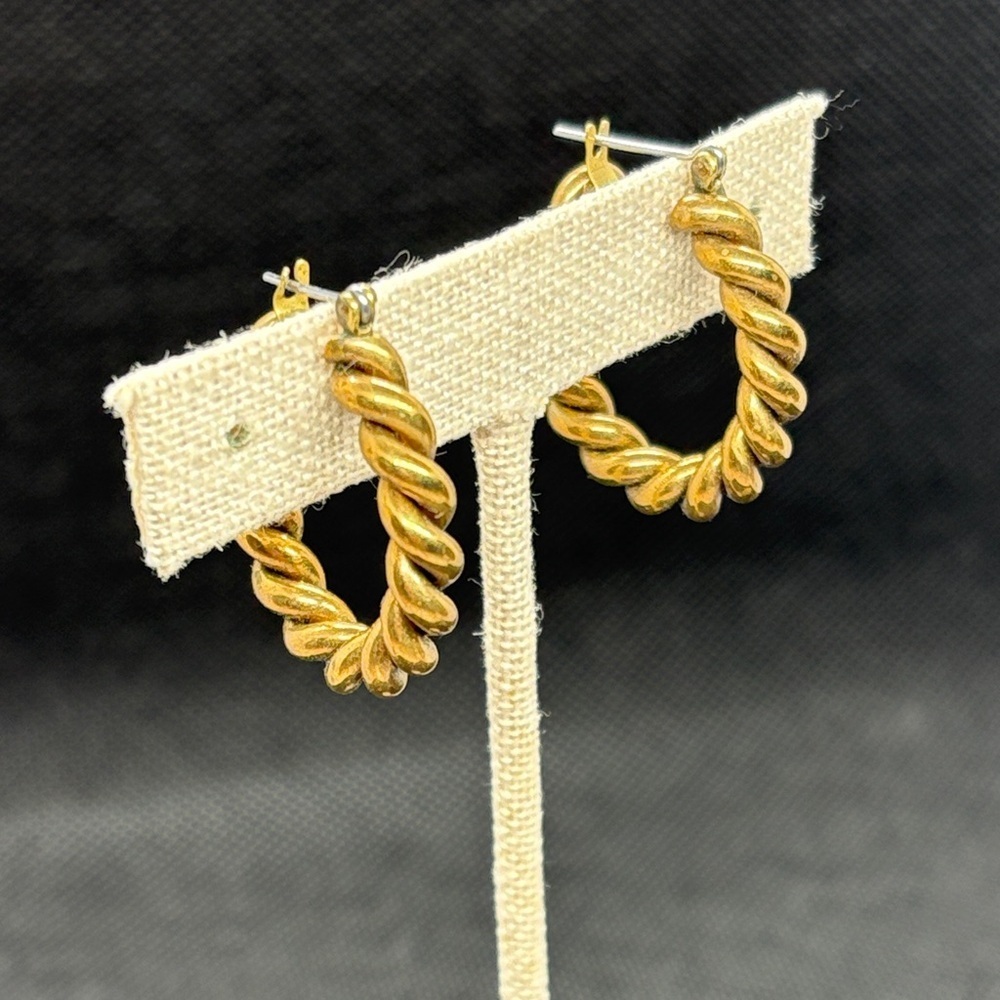 Solid Brass Gold Twisted Hoop Earrings